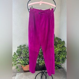 Vintage fuchsia pink suede leather pant high waist Sz 12 M by Kenar